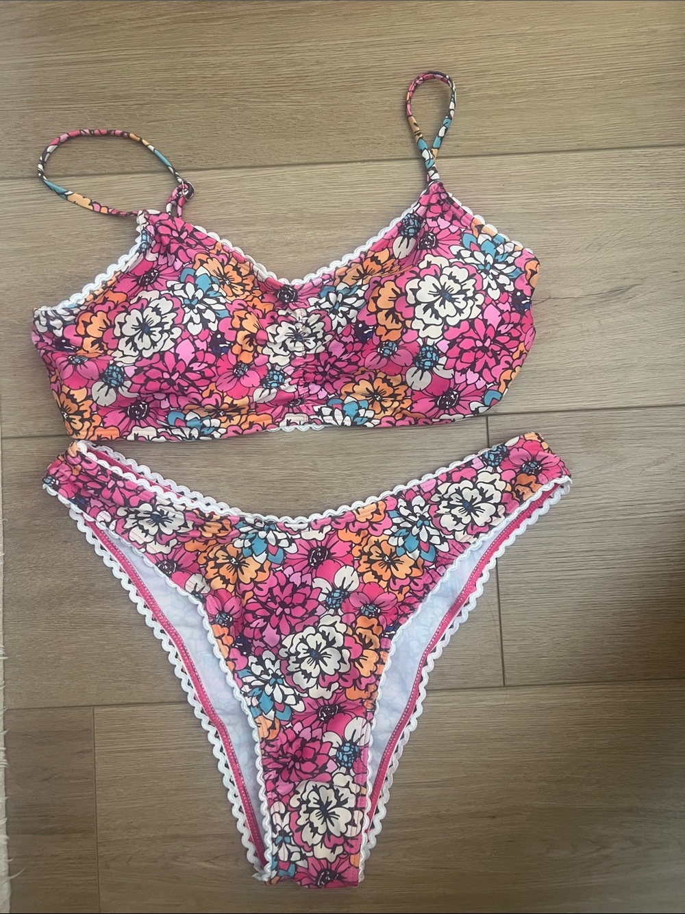 Floral Pink & Orange Bikini Set - Women's Two-Piece Swimwear